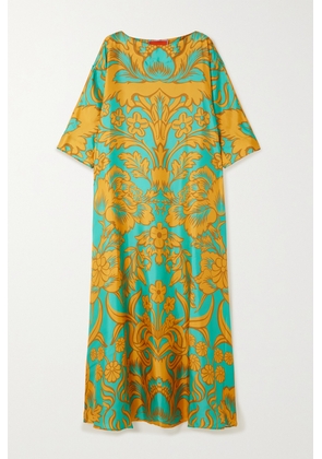 La DoubleJ - Draped Printed Silk-twill Maxi Dress - Blue - xx small,x small,small,medium,large,x large,xx large