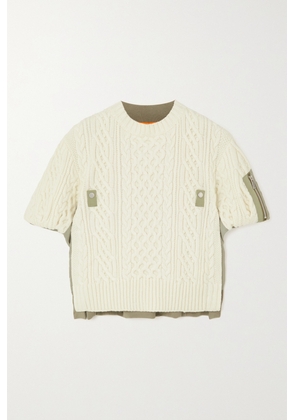 Sacai - Cable-knit Wool-blend And Shell Sweater - Off-white - 1,2,3,4