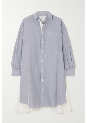 Sacai - Striped Cotton-blend Poplin And Pleated Crepe De Chine Mini Shirt Dress - Purple - 1,2,3,4