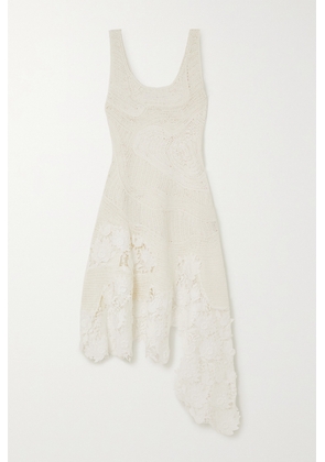 Oscar de la Renta - Asymmetric Guipure Lace-paneled Crocheted Cotton Midi Dress - Ivory - small,medium,large