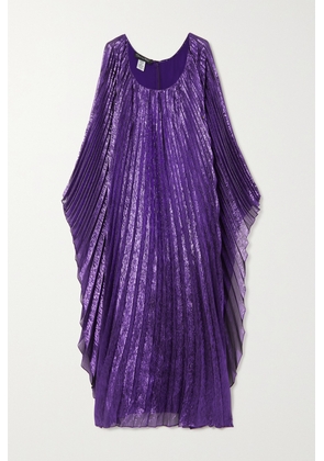 Oscar de la Renta - Cape-effect Pleated Silk-blend Lamé Kaftan - Purple - x small,small,medium,large,x large