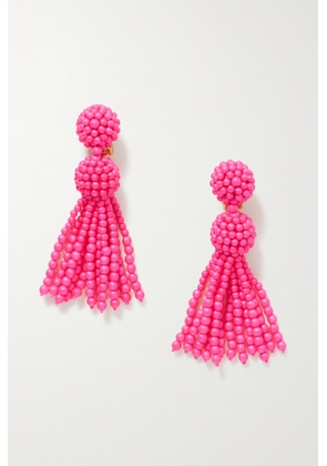Oscar de la Renta - Gold-tone Beaded Clip Earrings - Pink - One size