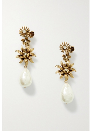 Oscar de la Renta - Bloom Gold-tone, Faux Pearl And Crystal Earrings - One size