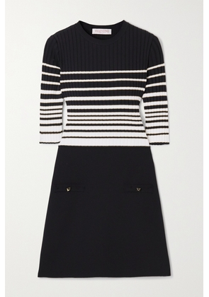 Valentino Garavani - Metallic Striped Ribbed-knit Mini Dress - Black - xx small,x small,small,medium,large,x large