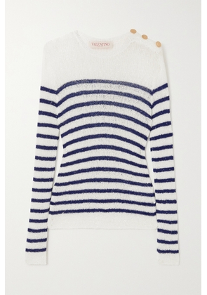 Valentino Garavani - Striped Embellished Open-knit Sweater - White - x small,small,medium,large,x large