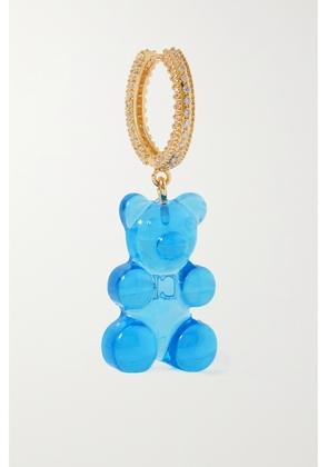 CRYSTAL HAZE JEWELRY - Mega Nostalgia Bear Gold-plated, Resin And Cubic Zirconia Single Hoop Earring - Blue - One size