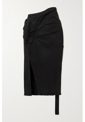 Rick Owens - Drkshdw Asymmetric Gathered Frayed Denim Midi Skirt - Black - x small,small,medium,large,x large