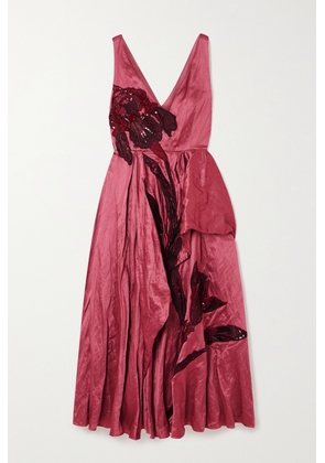 Erdem - Appliquéd Ruffled Textured-satin Midi Dress - Pink - UK 6,UK 8,UK 10,UK 12,UK 14,UK 16