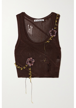 Acne Studios - Cropped Distressed Appliquéd Knitted Tank - Brown - xx small,x small,small,medium,large