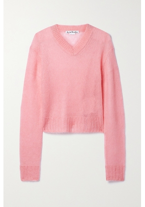 Acne Studios - Cropped Open-knit Mohair-blend Sweater - Pink - xx small,x small,small,medium,large