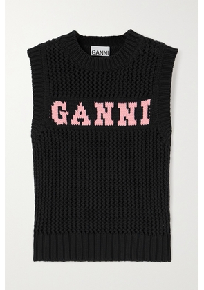 GANNI - Intarsia-knit Organic Cotton-blend Vest - Black - XXS,XS,S,M,L,XL,XXL,XXXL,XXXXL