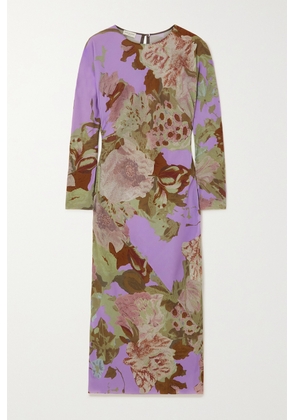 Dries Van Noten - Floral-print Crepe De Chine Midi Dress - Purple - FR34,FR36,FR38,FR40,FR42,FR44