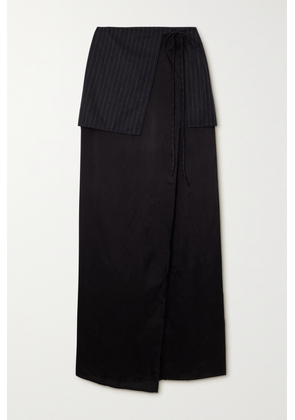 Dries Van Noten - Layered Pinstriped Wool And Satin Maxi Wrap Skirt - Gray - FR34,FR36,FR38,FR40,FR42,FR44