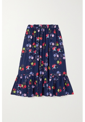 Comme des Garçons GIRL - Pleated Tiered Floral-print Satin Midi Skirt - Blue - x small,small,medium,large