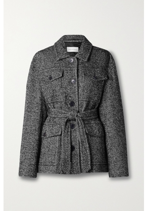 Dries Van Noten - Belted Padded Herringbone Wool-blend Jacket - Black - x small,small,medium,large