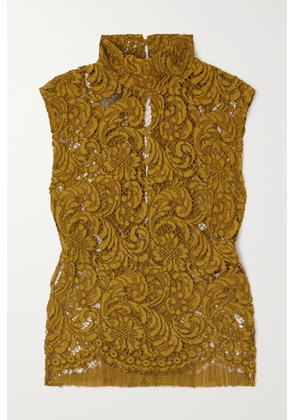 Dries Van Noten - Tie-detailed Cotton-blend Corded Lace Turtleneck Top - Yellow - FR34,FR36,FR38,FR40,FR42,FR44