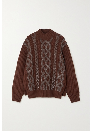 Dries Van Noten - Sequin-embellished Cable-knit Wool Sweater - Brown - x small,small,medium,large
