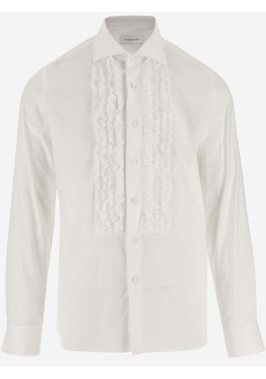 Tagliatore Cotton Poplin Shirt With Ruffles