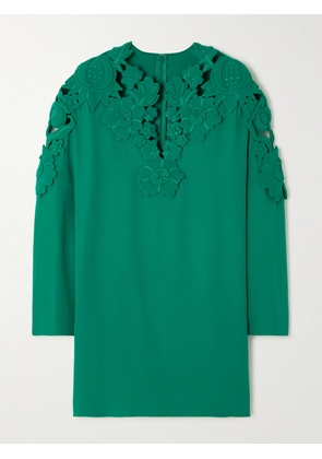 Valentino Garavani - Floral-appliquéd Silk-crepe Mini Dress - Green - IT36,IT38,IT40,IT42,IT44,IT46