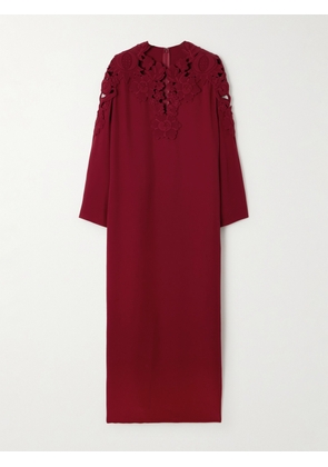 Valentino Garavani - Floral-appliquéd Silk-crepe Maxi Dress - Red - IT38,IT40,IT42,IT44,IT50