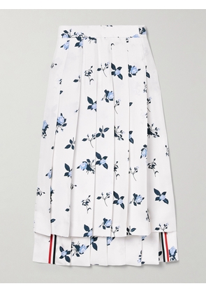 Thom Browne - Asymmetric Pleated Floral-print Silk-twill Midi Skirt - White - IT36,IT38,IT40,IT42,IT44,IT46,IT48