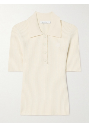 Sporty & Rich - Appliquéd Ribbed-knit Polo Shirt - Cream - x small,small,medium,large,x large