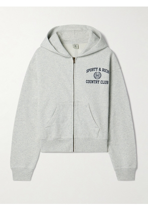 Sporty & Rich - Cropped Printed Cotton-jersey Hoodie - Gray - x small,small,medium,large,x large