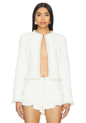 PatBO Pearl Beaded Jacket in White. Size M.
