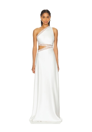 MISHA Jillian Asymmetric Lace Gown in Ivory. Size M, S, XL, XS, XXL.