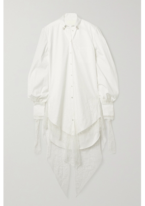 Danielle Frankel - Naomi Lace-trimmed Poplin Shirt Dress - Ivory - small,medium,large