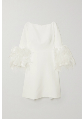 Huishan Zhang - Reign Feather-trimmed Crepe Mini Dress - White - UK 6,UK 8,UK 10,UK 12,UK 14,UK 16,UK 18