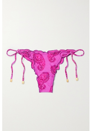 VIX - Ripple Embellished Printed Bikini Briefs - Pink - x small,small,medium,large