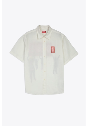 Diesel S-Elias-A White Linen Blend Shirt With Short Sleeves And Digital Print - S Elias A
