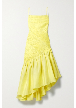 RASARIO - Asymmetric Ruffled Linen-blend Dress - Yellow - FR34,FR36,FR38,FR40,FR42,FR44