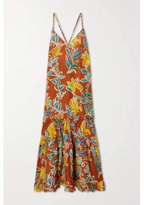 La DoubleJ - Radiosa Tiered Floral-print Cotton And Silk-blend Voile Maxi Dress - Orange - x small,small,medium,large,x large