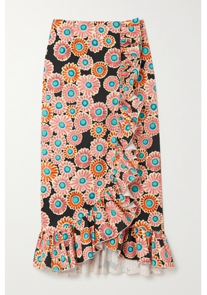 La DoubleJ - Cascata Ruffled Wrap-effect Floral-print Cotton-blend Skirt - Orange - x small,small,medium,large,x large