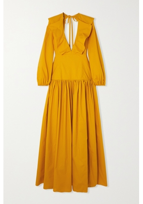 La DoubleJ - Abito Della Vita Open-back Ruffled Gathered Cotton-poplin Maxi Dress - Yellow - x small,small,medium,large,x large