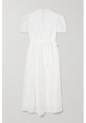 Erdem - Lauren Belted Cotton-blend Lace Midi Dress - Ivory - UK 6,UK 8,UK 10,UK 12,UK 14,UK 16,UK 18,UK 20,UK 22
