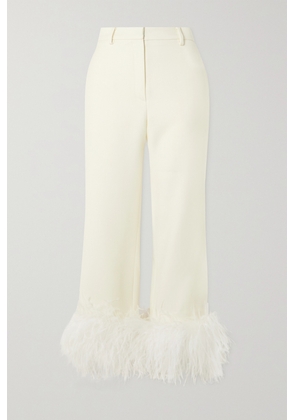 Magda Butrym - Feather-trimmed Wool-twill Straight-leg Pants - White - FR34,FR36,FR38,FR40,FR42
