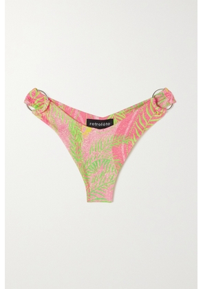 Retrofête - Kailey Embellished Printed Bikini Briefs - Pink - x small,small,medium,large,x large