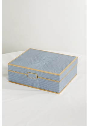 AERIN - Large Croc-effect Leather And Gold-tone Jewelry Box - Blue - One size