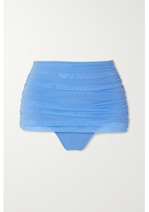 Norma Kamali - Bill Ruched Stretch-mesh Bikini Briefs - Blue - x small,small,medium,large,x large