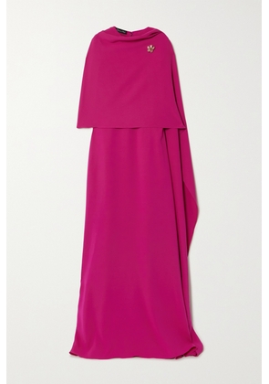 Oscar de la Renta - Cape-effect Embellished Silk-blend Gown - Purple - x small,small,medium,large,x large