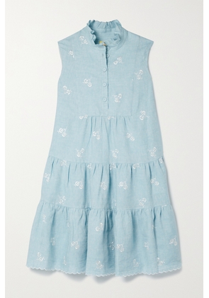 Erdem - Porto Tiered Embroidered Linen Mini Dress - Blue - UK 6,UK 8,UK 10,UK 12,UK 14,UK 16,UK 18,UK 20,UK 22