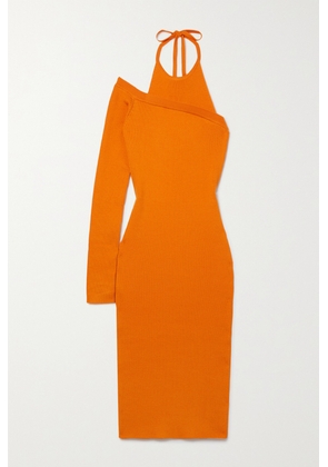 MONSE - One-sleeve Ribbed Wool-blend Halterneck Midi Dress - Orange - x small,small,medium,large,x large