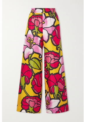 La DoubleJ - Floral-print Silk-twill Wide-leg Pants - Red - xx small,x small,small,medium,large,x large,xx large