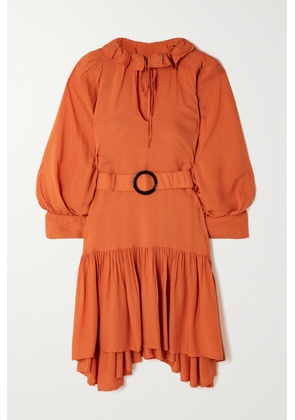 EVARAE - + Net Sustain Marais Belted Ruffled Swiss-dot Tencel Lyocell Mini Dress - Orange - x small,small,medium,large,x large