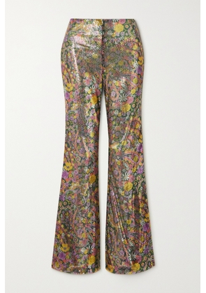 La DoubleJ - Disco Floral-print Sequined Tulle Flared Pants - Yellow - x small,small,medium,large,x large