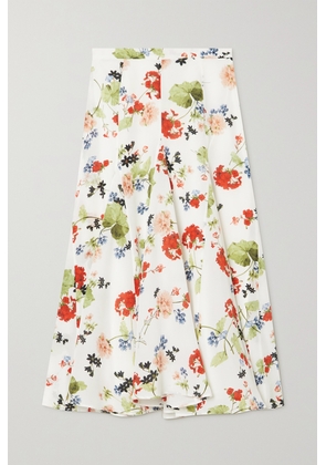 Erdem - Christina Pleated Floral-print Silk Crepe De Chine Midi Skirt - White - UK 6,UK 8,UK 10,UK 12,UK 14,UK 16,UK 18,UK 20,UK 22