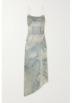 Retrofête - Acadia Draped Printed Stretch-silk Satin Maxi Dress - Blue - xx small,x small,small,medium,large